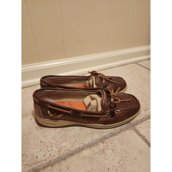 Sperry Women's Top Sider Angelfish Boat Shoes Brown Leather Bronze Accents Sz 10 - Picture 1 of 11